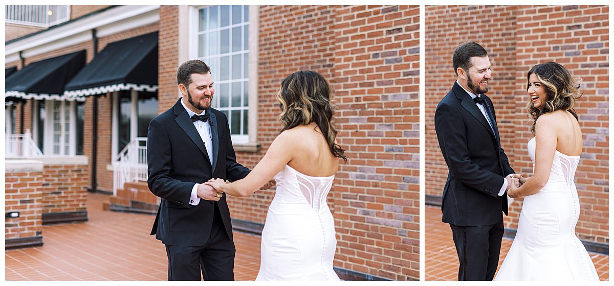 Bride and groom's first look for their luxury wedding captured by Brittany Partain, a Texas Wedding Photographer. 