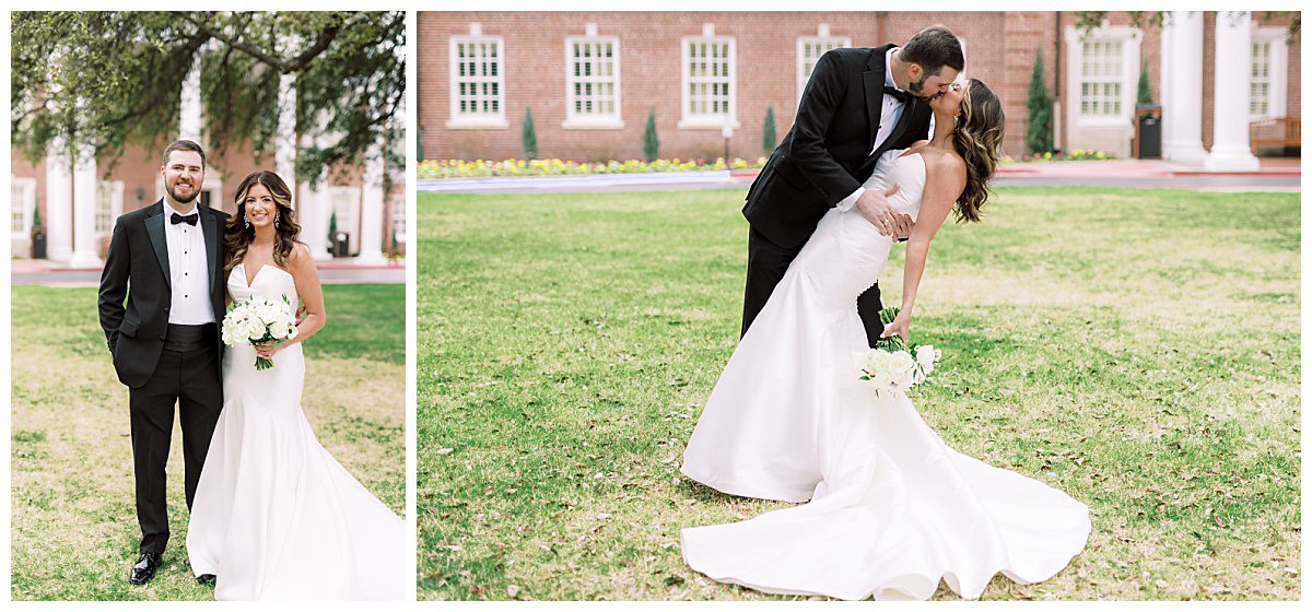Bride and groom kiss outside of the Colonial Country Club in Fort Worth taken by Brittany Partain, a DFW wedding photographer. 