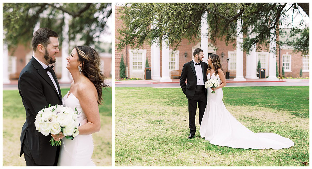 Bride and groom portraits outside of the Colonial Country Club, a luxury wedding venue in Fort Worth, TX.