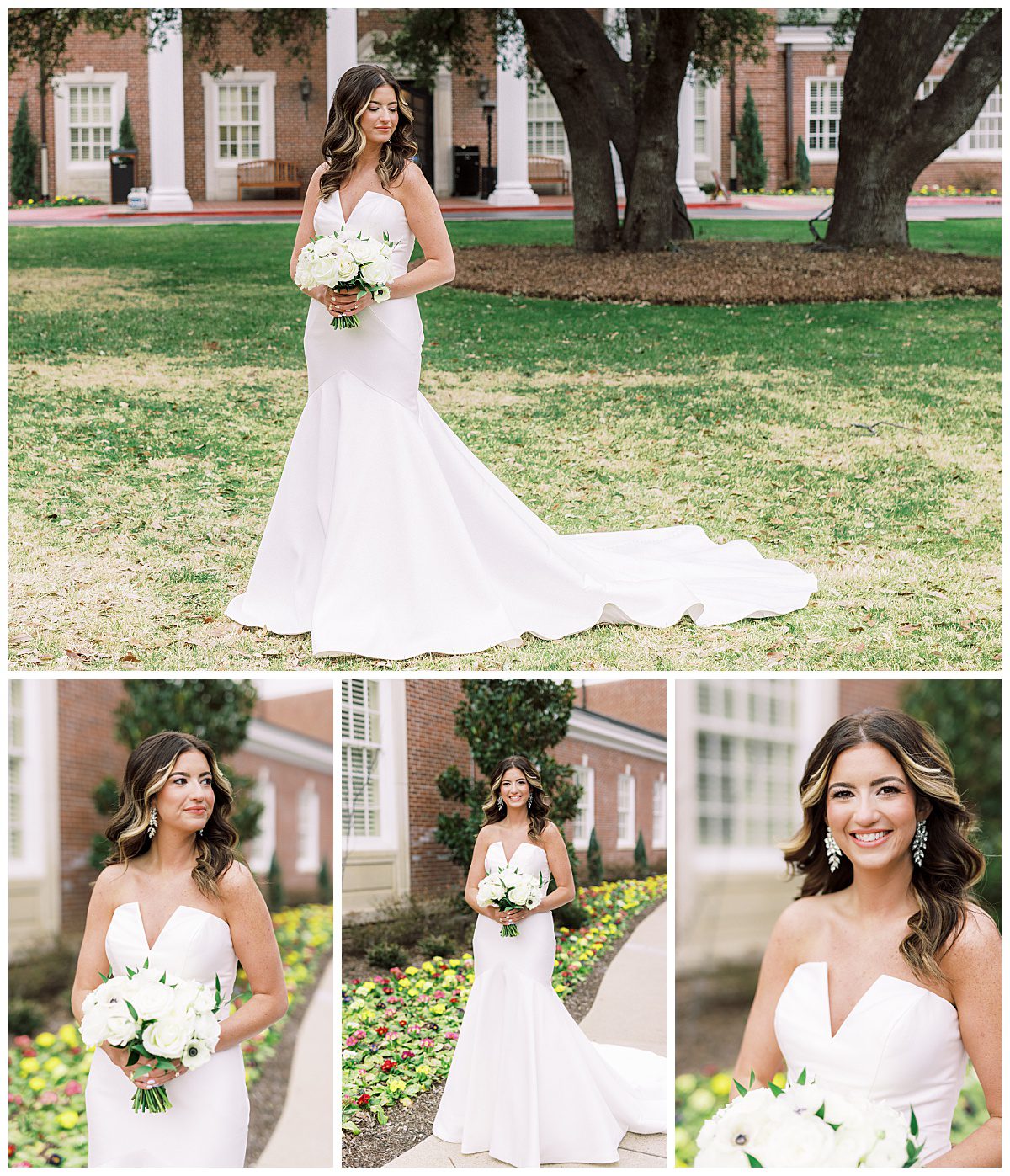 Bridal portraits outside The Colonial Country Club in Fort Worth, TX.