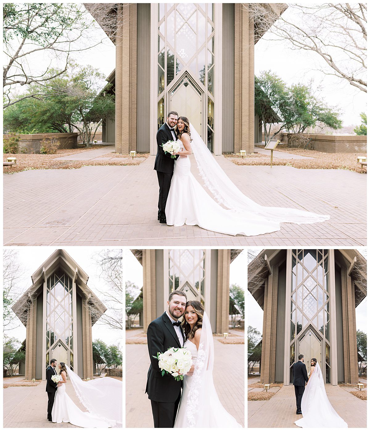 Bride and groom portraits at The Marty Leonard Chapel in Fort Worth, Texas taken by Brittany Partain, a DFW wedding photographer. 