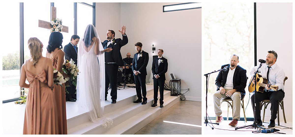 Bride and groom worshipping at their wedding ceremony at The Union House captured by Brittany Partain, a Fort Worth Wedding Photographer.