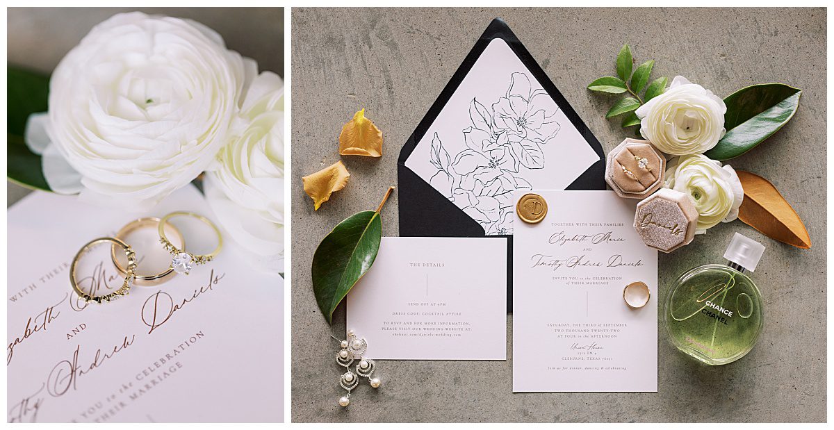 Wedding invitation and wedding florals for a modern wedding at The Union House near Fort Worth, Texas captured by Brittany Partain, a Fort Worth Wedding Photographer.