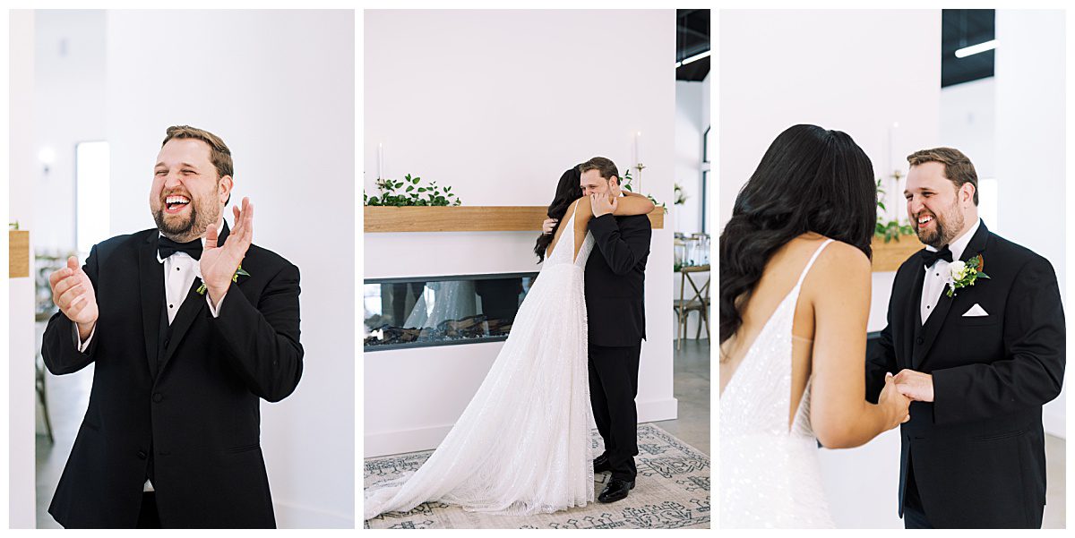 Bride and groom's first look for their wedding at The Union House near Dallas, TX captured by Brittany Partain, a Dallas Wedding Photographer. 