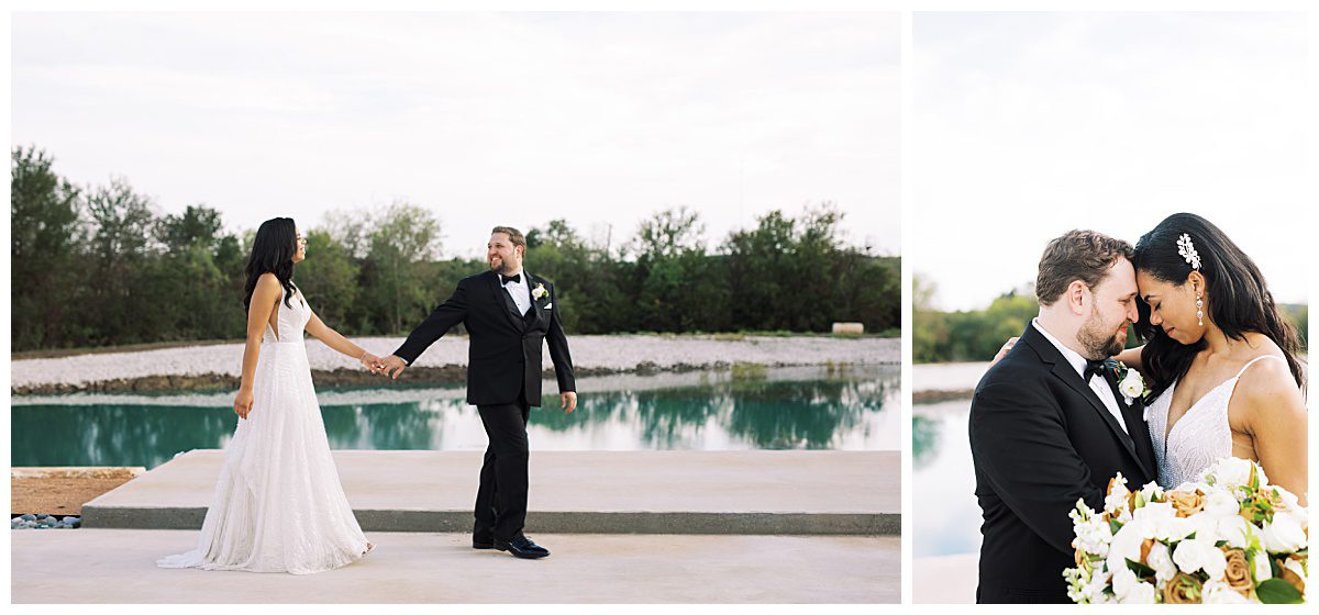 Bride and groom portraits by the pond at The Union House captured by Brittany Partain, a Dallas Wedding Photographer. 